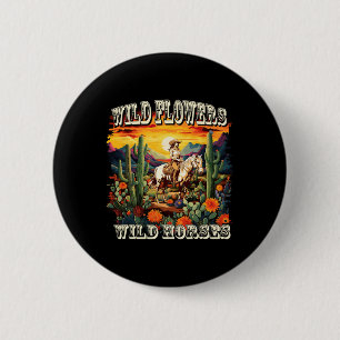 Sunset Cowgirl Riding Horse Wild Flowers - Wild Ho 6 Cm Round Badge