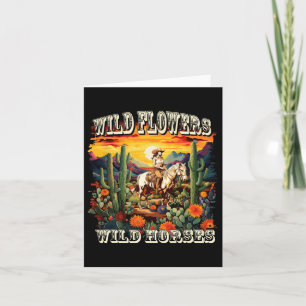 Sunset Cowgirl Riding Horse Wild Flowers - Wild Ho Card