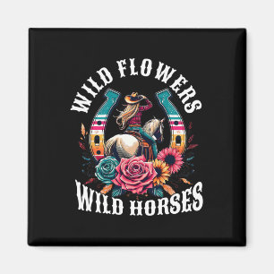 Sunset Cowgirl Riding Horse Wild Flowers - Wild Ho Magnet