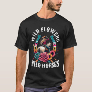 Sunset Cowgirl Riding Horse Wild Flowers - Wild Ho T-Shirt