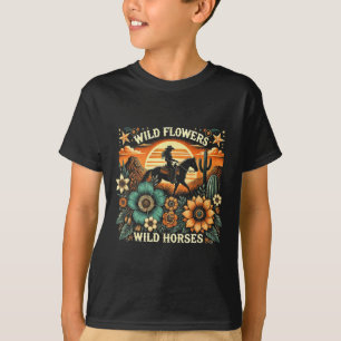 Sunset Cowgirl Riding Horse Wild Flowers - Wild Ho T-Shirt
