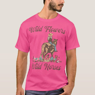 Sunset Cowgirl Riding Horse Wild Flowers Wild Hors T-Shirt