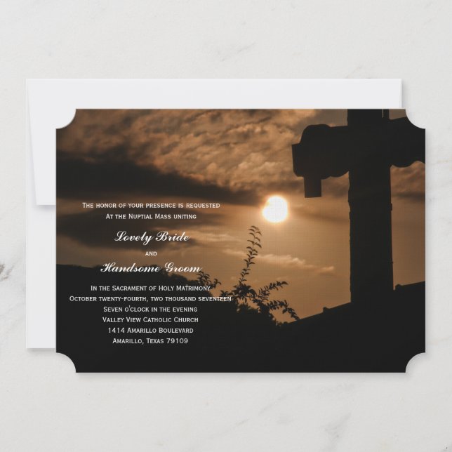 Sunset Cross Catholic Wedding Invitation (Front)