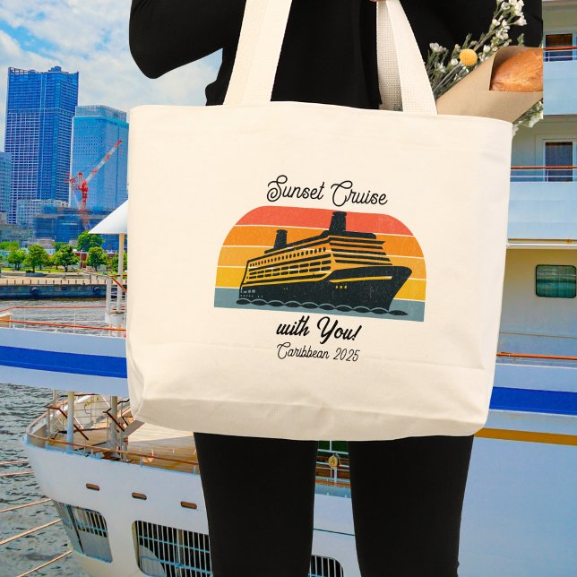 Sunset Cruise With You Orange/Blue Personalize Large Tote Bag (Creator Uploaded)