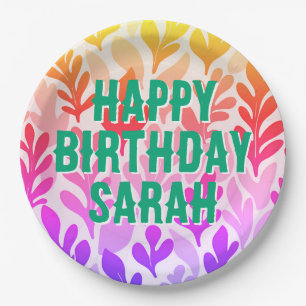 sunset custom leaf ombre Happy Birthday Paper Plate
