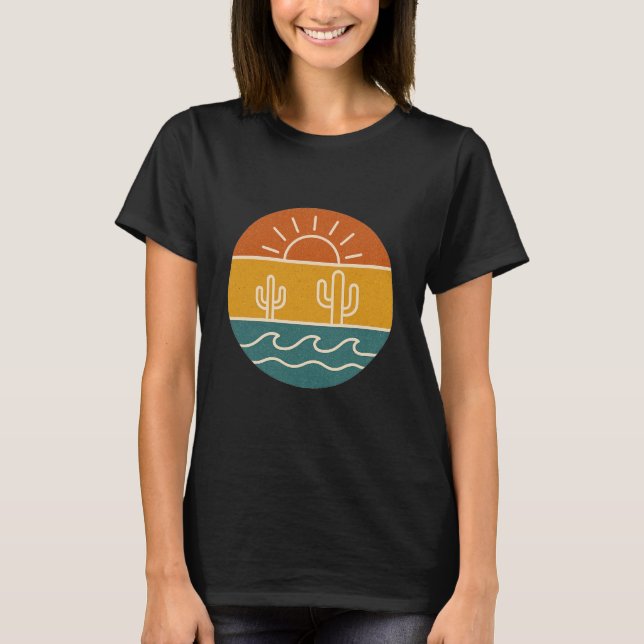 Sunset Desert Cactus Illustration T-Shirt (Front)