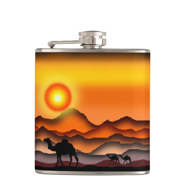 Sunset Desert Camels Flask (Front)
