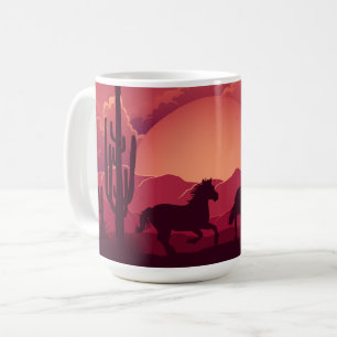 Sunset Desert Wild Horses Running Coffee Mug