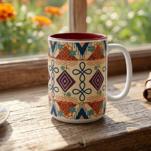 Sunset Diamond & Oval Symmetry Two-Tone Coffee Mug