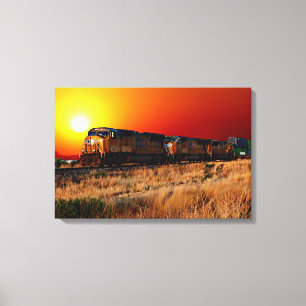Sunset Diesel Locomotive Train 24"x16" Large Canvas Print
