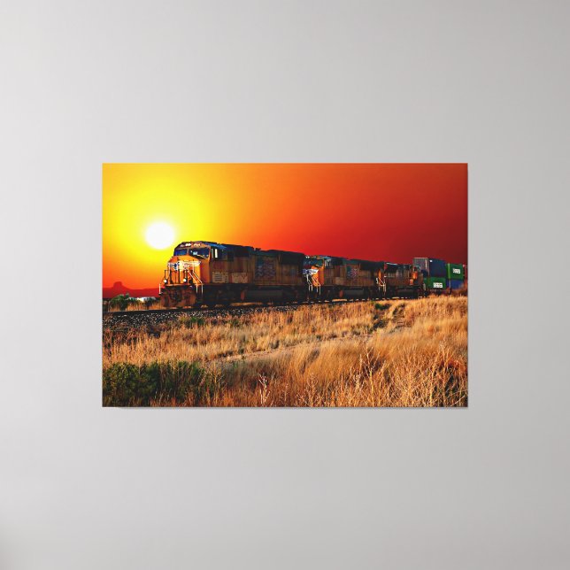 Sunset Diesel Locomotive Train 60"x40" Large Canvas Print (Front)
