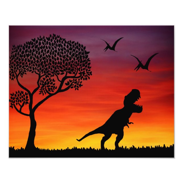 Sunset Dinosaur Scene Photo Print (Front)