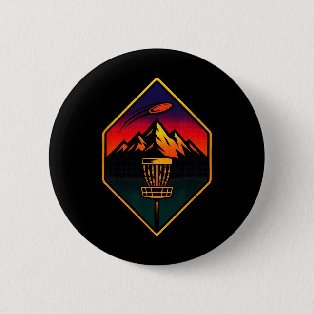 Sunset Disc Golf - Mountains Sket Trees  6 Cm Round Badge (Front)