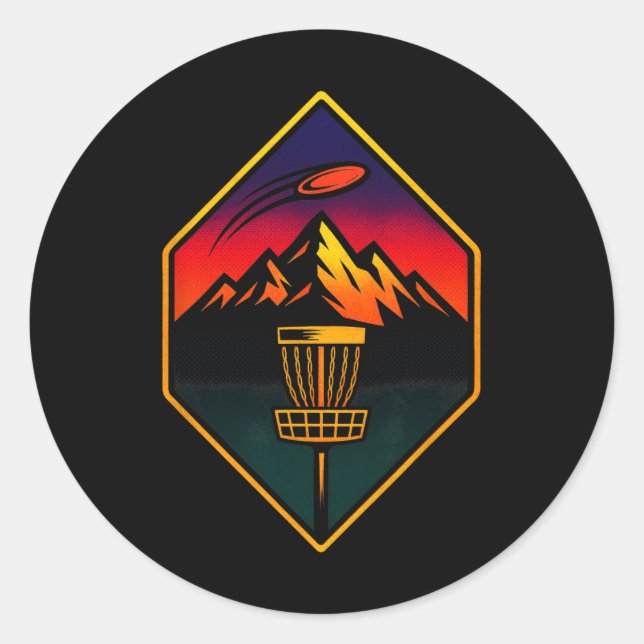 Sunset Disc Golf - Mountains Sket Trees  Classic Round Sticker (Front)