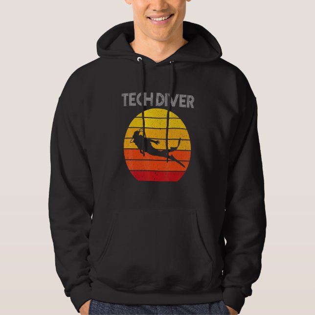 Sunset Diver Design Of I Dive Deep Retro Circle Te Hoodie (Front)