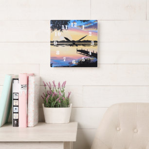Sunset Dock Square Wall Clock