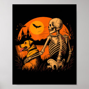 Sunset Dog Skeleton Halloween Spooky Dogs Lovers Poster