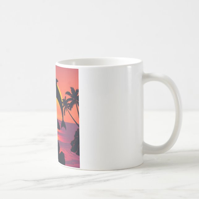 Sunset Dolphin and Surfer Tropical Beach Coffee Mu Mug (Right)