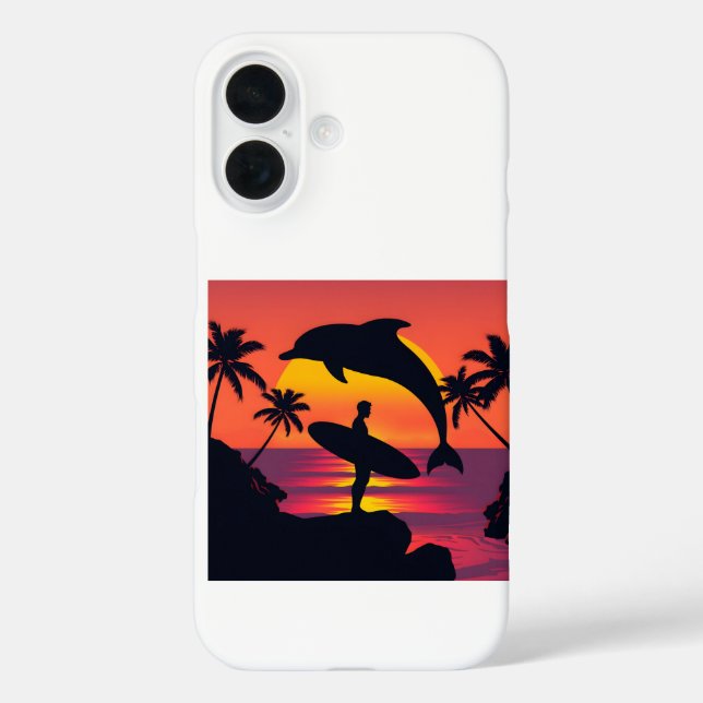 Sunset Dolphin and Surfer Tropical Beach Phone Cas Case-Mate iPhone Case (Back)