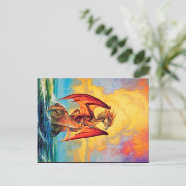 Sunset Dragon Postcard – Magical Fantasy Art (Standing Front)