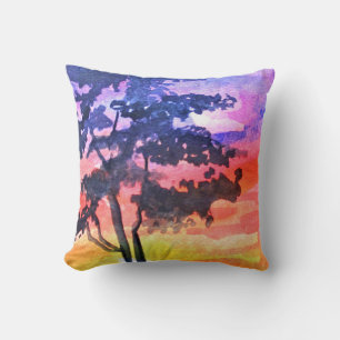 Sunset Dreaming landscape watercolor art Cushion