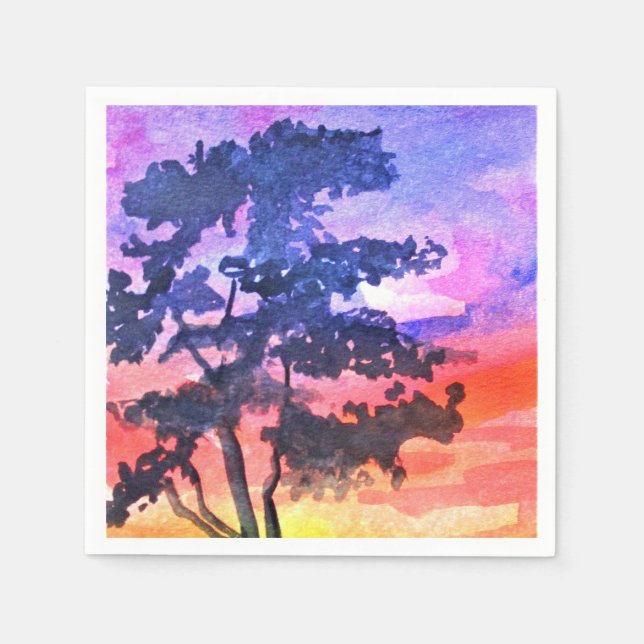 Sunset Dreaming landscape watercolor art Napkin (Front)