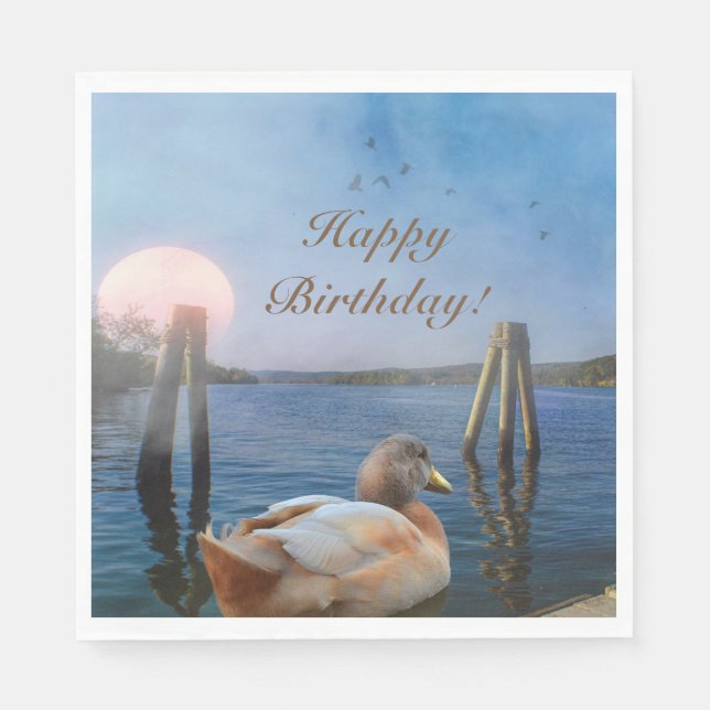 Sunset Duck Happy Birthday Napkin (Front)