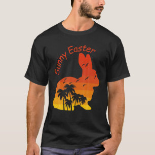 Sunset Easter Bunny, Vintage Sunset Beach Palm Tre T-Shirt