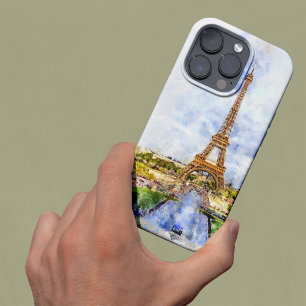 Sunset Eiffel Tower Paris French Watercolor iPhone 13 Pro Max Case