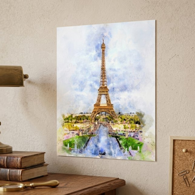 Sunset Eiffel Tower Paris French Watercolor Poster (Sunset Eiffel Tower Paris French Watercolor. Poster)