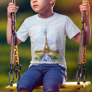 Sunset Eiffel Tower Paris French Watercolor T-Shirt