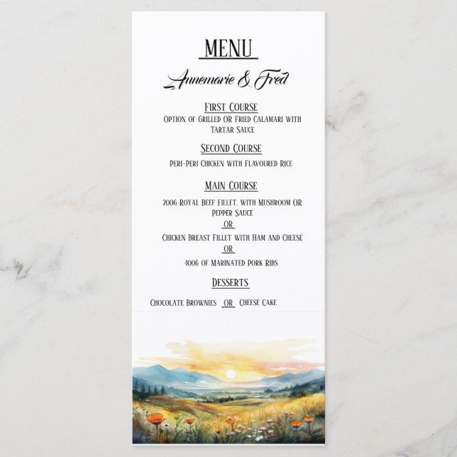 Sunset Elegant Flat Menu (Front)