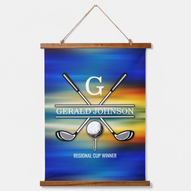 Sunset Elegant Golf Monogram Design Hanging Tapestry (Front)