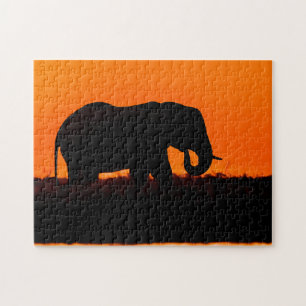 Sunset Elephant Silhouette Puzzle