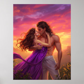 Sunset Embrace of Love Poster