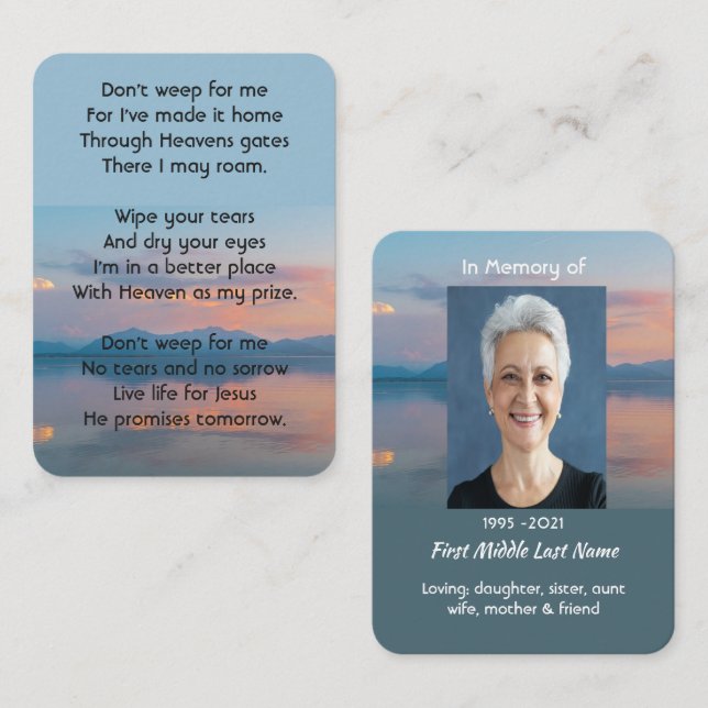 Sunset Evening Sky Dusk Memorial Pocket Keepsake Business Card (Front/Back)