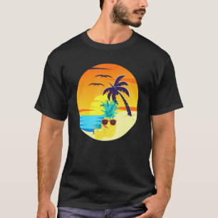 Sunset Exotic Pineapple Beach Palm Trees Tropical  T-Shirt