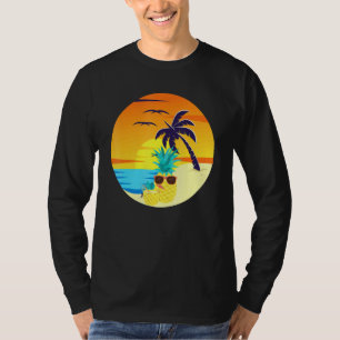 Sunset Exotic Pineapple Beach Palm Trees Tropical T-Shirt