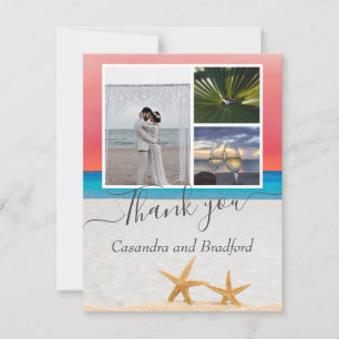 Sunset Fall Colours Tropical Beach Starfish Weddin Thank You Card