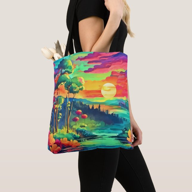 Sunset Fantasy Landscape Tote Bag (Close Up)