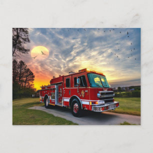 Sunset Fire Engine Postcard