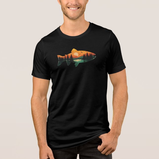 Sunset Fish Forest Tri-Blend Shirt (Front)