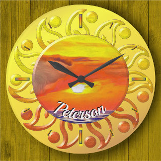 Sunset Flamed Rays 2443 Large Clock