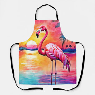 Sunset Flamingo Art Design Apron