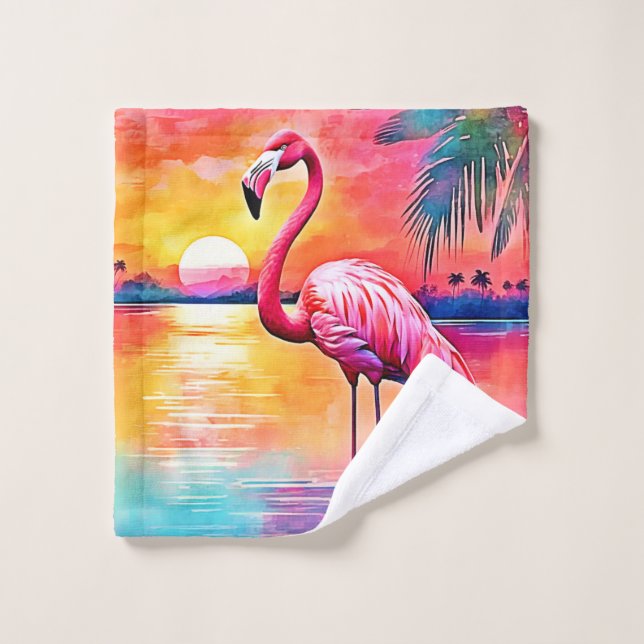 Sunset Flamingo Art Design Bath Towel Set (Wash Cloth)