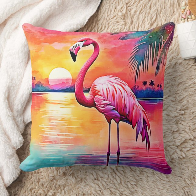 Sunset Flamingo Art Design Cushion (Blanket)