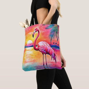 Sunset Flamingo Art Design Tote Bag