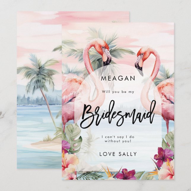 sunset flamingo will you be my bridesmaid card (Front/Back)