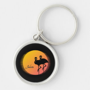 Sunset Flamingos Personal with Name Key Ring