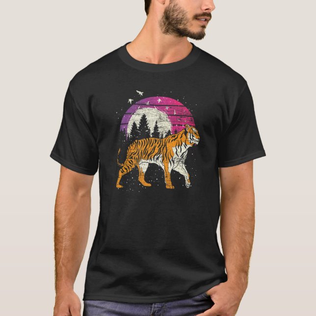 Sunset Flock Of Birds Wild Cat Predator Animal Ret T-Shirt (Front)